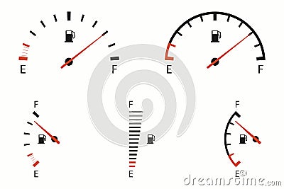 Fuel gauge indicator icons set. Car dial meter of gas, petrol, gasoline or diesel. Vector Vector Illustration